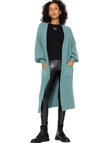SASSYCLASSY Maxi Cardigan Damen lang - Oversize Strickjacke mit Taschen Übergangsmantel Longstrickjacke - Strickmantel Herbst Outfit Pullover & Strickjacken für Damen lang Long Cardigan Petrolgrün XL von SASSYCLASSY