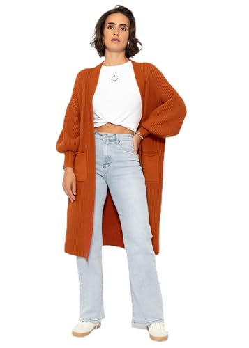 SASSYCLASSY Maxi Cardigan Damen lang - Oversize Strickjacke mit Taschen - Übergangsmantel Longstrickjacke - Strickmantel Herbst Outfit Pullover & Strickjacken für Damen lang - Long Cardigan Rostrot M von SASSYCLASSY