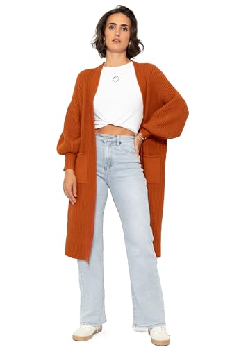 SASSYCLASSY Maxi Cardigan Damen lang - Oversize Strickjacke mit Taschen - Übergangsmantel Longstrickjacke - Strickmantel Herbst Outfit Pullover & Strickjacken für Damen lang - Long Cardigan Rostrot S von SASSYCLASSY