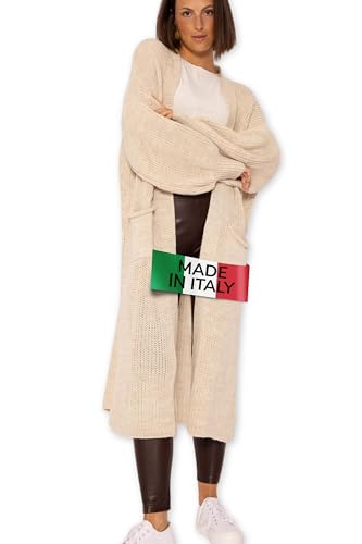 SASSYCLASSY Maxi Cardigan Damen lang - Oversize Strickjacke mit Taschen - Übergangsmantel Longstrickjacke - Strickmantel Herbst Outfit Pullover & Strickjacken für Damen lang - Long Cardigan beige - M von SASSYCLASSY