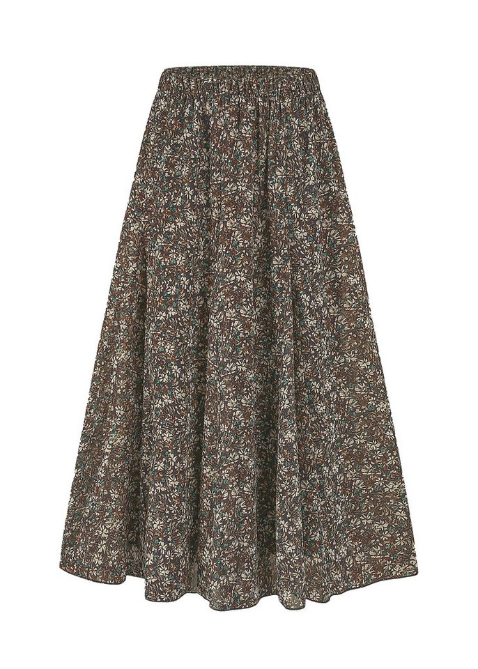 SASSYCLASSY Midirock A-Linie Faltenrock Damen lang aus Chiffon Elegant Fließender Rock mit Raffungen im Blumen Punkte-Print Schwarz Burgundy von SASSYCLASSY
