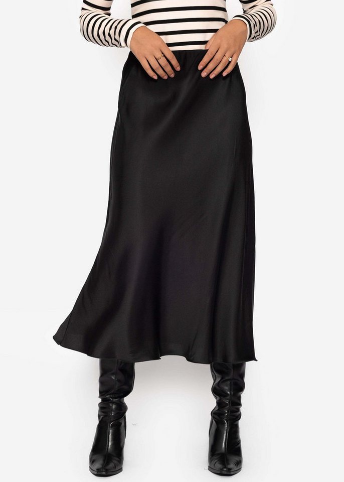 SASSYCLASSY Midirock Glamouröser Rock Damen in Satin-Optik Satin Rock in A Linie in Midi Länge mit elastischem Bund Schwarz von SASSYCLASSY