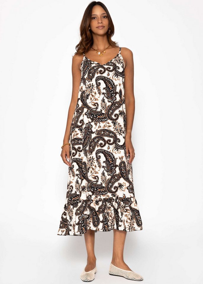 SASSYCLASSY Minikleid Kleid mit Paisley-Print für Damen Sommerliches Maxikleid aus Viskose mit verstellbaren Trägern Schwarz von SASSYCLASSY