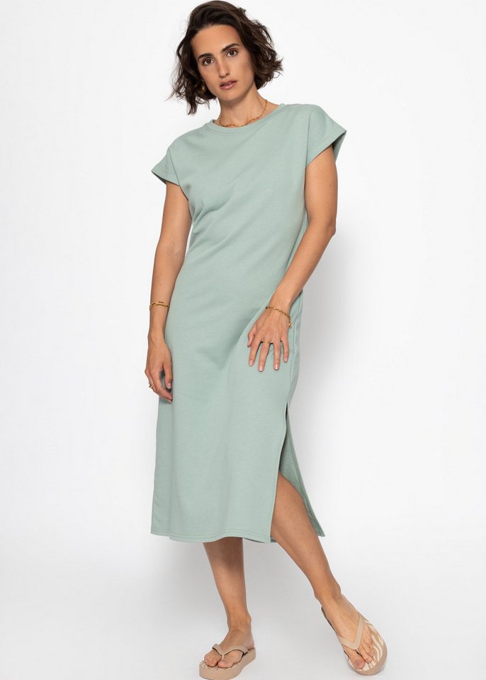 SASSYCLASSY Minikleid Kurzarm Sweatkleid Damen Midi mit Schlitz Shirtkleid in Midilänge Jerseykleid aus Baumwolle Schwarz Rot Grün von SASSYCLASSY