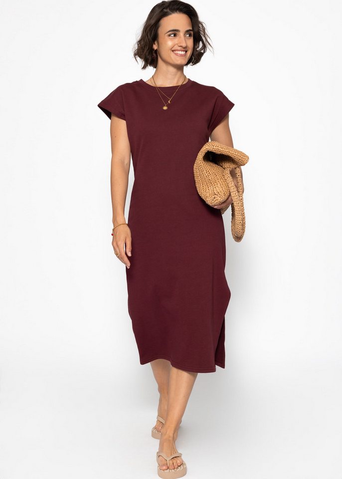 SASSYCLASSY Minikleid Kurzarm Sweatkleid Damen Midi mit Schlitz Shirtkleid in Midilänge Jerseykleid aus Baumwolle Schwarz Rot Grün von SASSYCLASSY