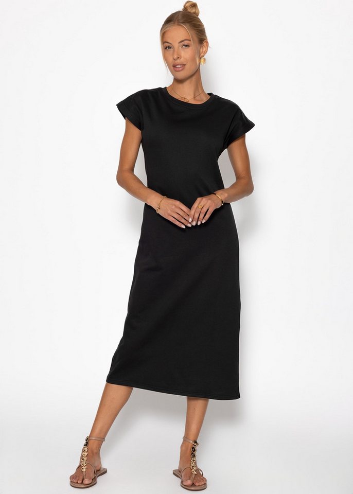 SASSYCLASSY Minikleid Kurzarm Sweatkleid Damen Midi mit Schlitz Shirtkleid in Midilänge Jerseykleid aus Baumwolle Schwarz Rot Grün von SASSYCLASSY