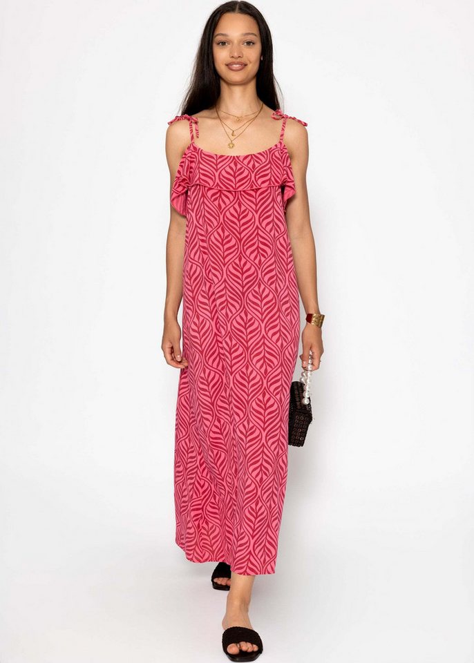 SASSYCLASSY Minikleid Langes Kleid mit Volants und Print für Damen Luftiges Maxikleid mit verstellbaren Trägern aus Viskose Rosa von SASSYCLASSY