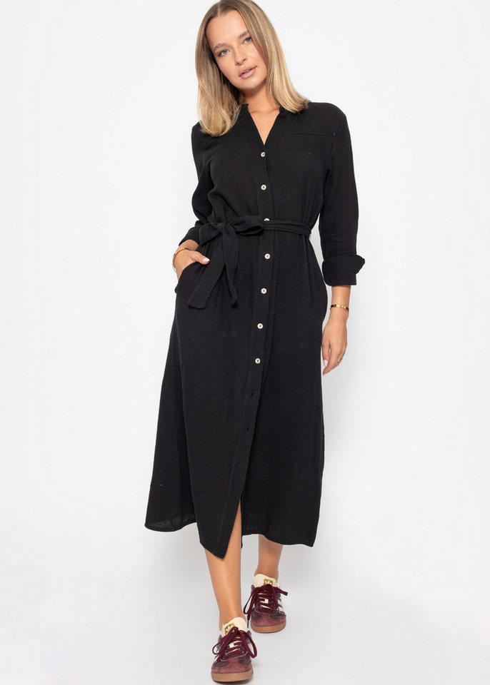 SASSYCLASSY Minikleid Maxi Musselin Blusenkleid Damen mit V-Ausschnitt Lockeres langärmeliges Kleid elegant mit Perlmuttknöpfe und Bindeband SASSYCLASSY Minikleid Maxi Musselin Blusenkleid Damen mit V-Ausschnitt Lockeres langärmeliges Kleid elegant mit Perlmuttknöpfe und Bindeband von SASSYCLASSY