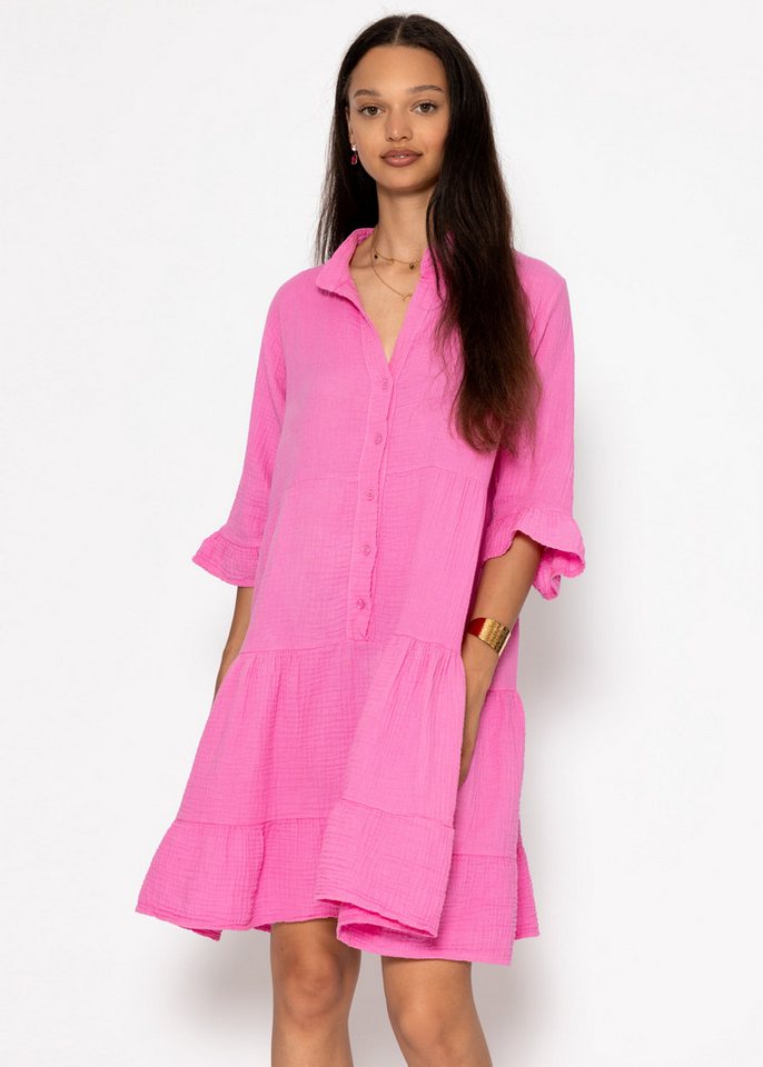 SASSYCLASSY Minikleid Musselin Kleid mit Volants für Damen Oversize Kleid aus Baumwolle mit Volants Khaki Taupe Pink von SASSYCLASSY