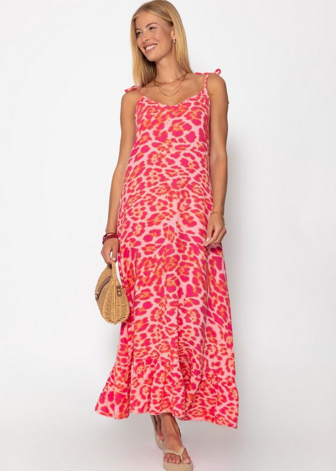 SASSYCLASSY Minikleid Musselin Maxikleid mit Leo-Print für Damen Sommerliches Kleid aus Baumwolle mit verstellbaren Trägern von SASSYCLASSY