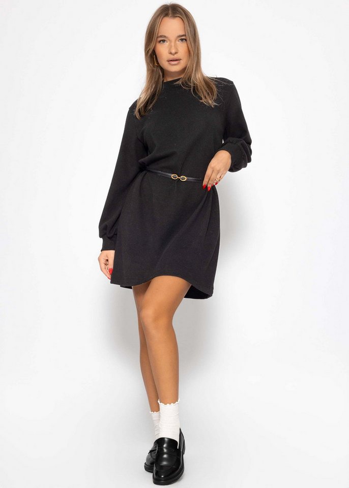 SASSYCLASSY Minikleid Sweatkleid mit Stehkragen für Damen Lässiges Kleid im Oversized Fit Braun Schwarz Beige Grau Dunkelblau von SASSYCLASSY