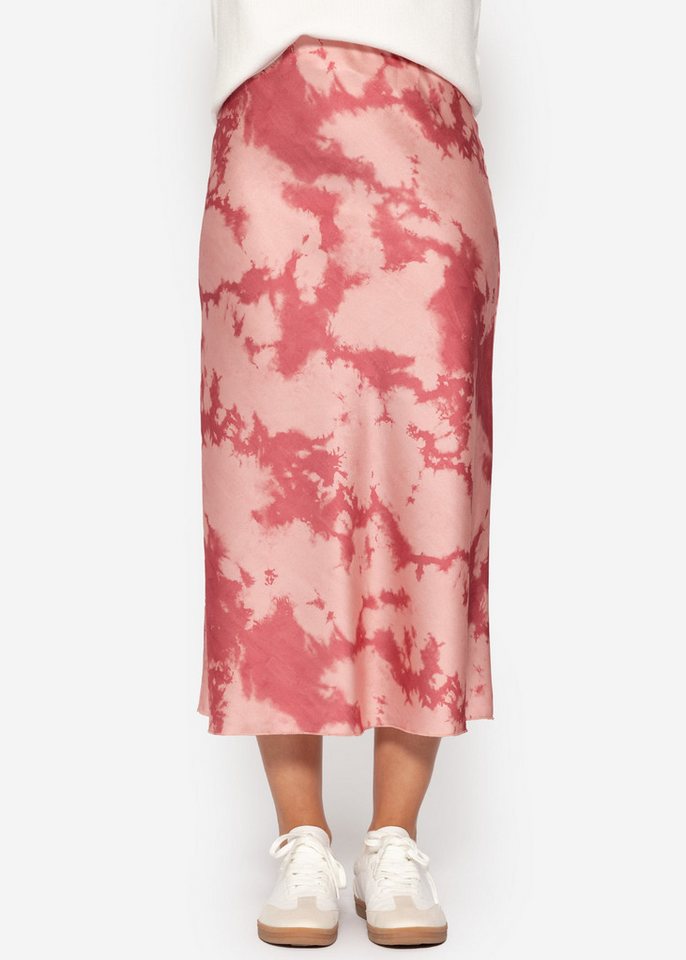 SASSYCLASSY Minirock High Waist Satin Maxirock Damen in A-Linie elegant Weicher Maxi-Lang Satinrock mit Gummibund in Batik-Muster in Rosa von SASSYCLASSY