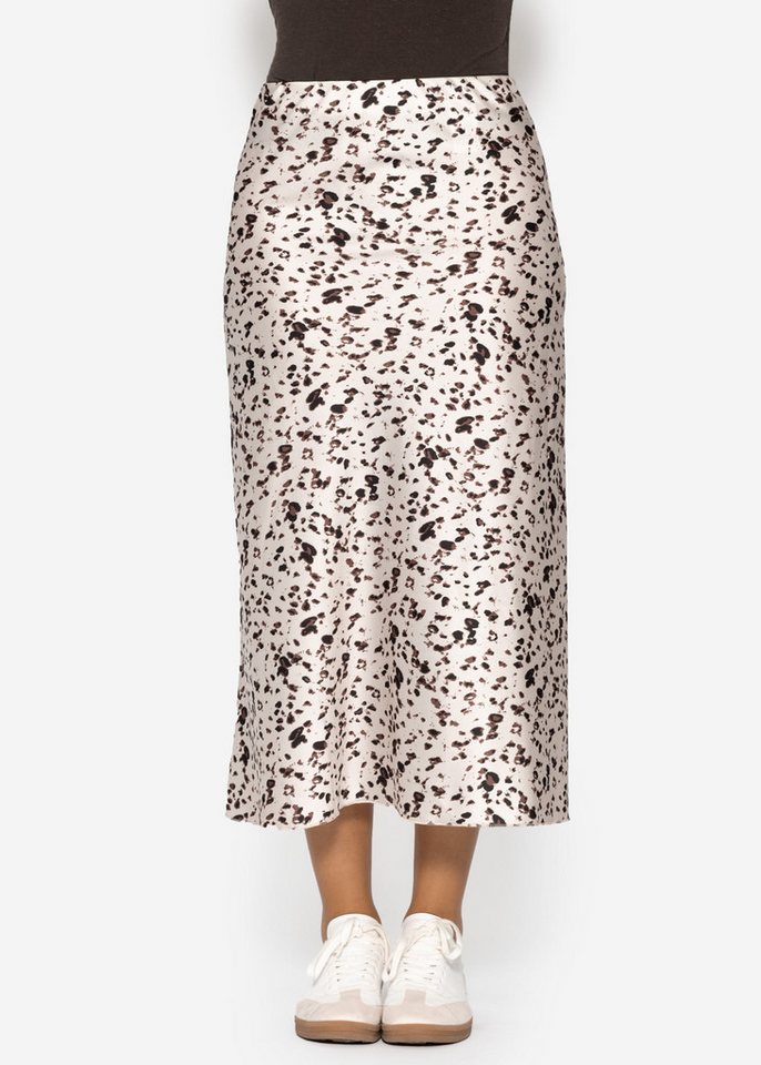 SASSYCLASSY Minirock Eleganter midi Satin Rock Damen mit Print A-Linie Rock lang bedruckt mit High-Waist Gummibund Beige Braun von SASSYCLASSY
