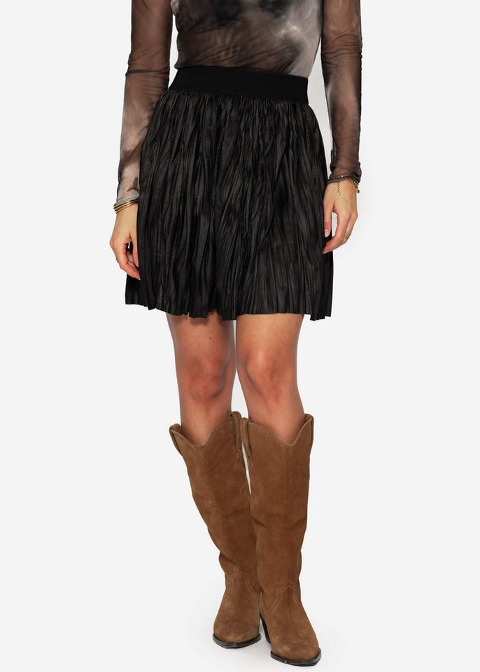 SASSYCLASSY Minirock Minirock Damen aus Kunstleder mit Pliseefalten Plissierter Rock kurz in Leder Optik mit Gummibund Burgundy Schwarz von SASSYCLASSY