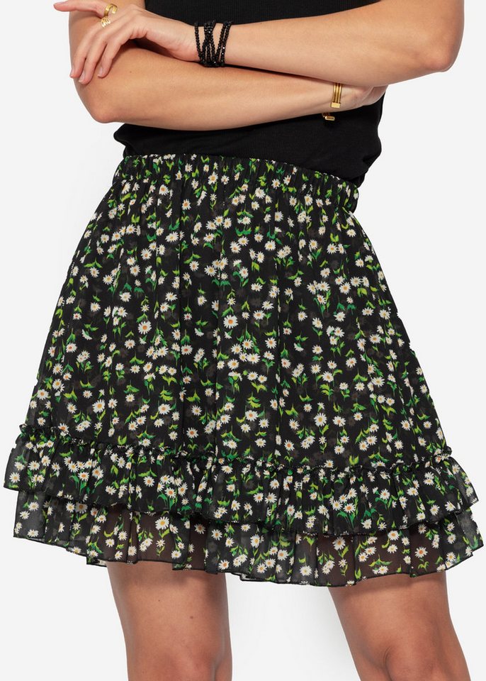 SASSYCLASSY Minirock Rüschenrock Damen kurz in A-Linie mit Volants Minirock Elegant mit Gummibund in Leo Blumen Karo Muster Schwarz Beige SASSYCLASSY Minirock Rüschenrock Damen kurz in A-Linie mit Volants Minirock Elegant mit Gummibund in Leo Blumen Karo Muster Schwarz Beige von SASSYCLASSY