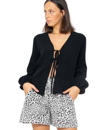 SASSYCLASSY Musselin Bluse Damen mit Bindebändern in Schwarz - Sommer Blusenjacke Oberteil mit V-Ausschnitt in Baumwolle - Größe L-XL SASSYCLASSY Musselin Bluse Damen mit Bindebändern in Schwarz - Sommer Blusenjacke Oberteil mit V-Ausschnitt in Baumwolle - Größe L-XL von SASSYCLASSY