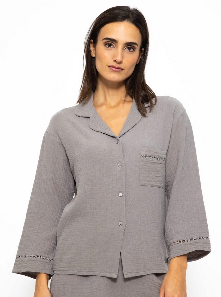 SASSYCLASSY Pyjamaoberteil Pyjamabluse Damen aus weichem Musselin SLEEPWEAR Kollektion Schlaf Musselinshirt Pink Beige Taupe von SASSYCLASSY