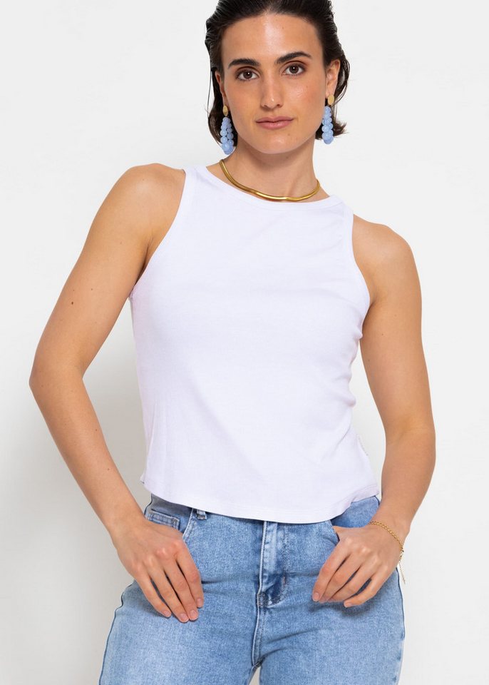SASSYCLASSY Tanktop Geripptes Basic Tanktop Ärmelloses Top mit Rundhalsausschnitt und breiten Trägern von SASSYCLASSY