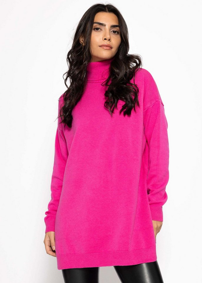 SASSYCLASSY Rollkragenpullover Oversize Rollkragenpullover für Damen Moderner Pullover mit langen Seitenschlitzen Offwhite Pink Schwarz von SASSYCLASSY