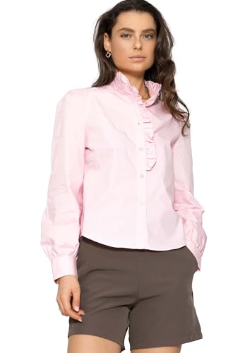 SASSYCLASSY Rüschenbluse Damen aus Baumwolle Rosa - Rüschenhemd Damen - Hemdbluse Langarm mit Rüschenkragen - Bluse elegant - Bluse mit Stehkragen in den Größen L von SASSYCLASSY
