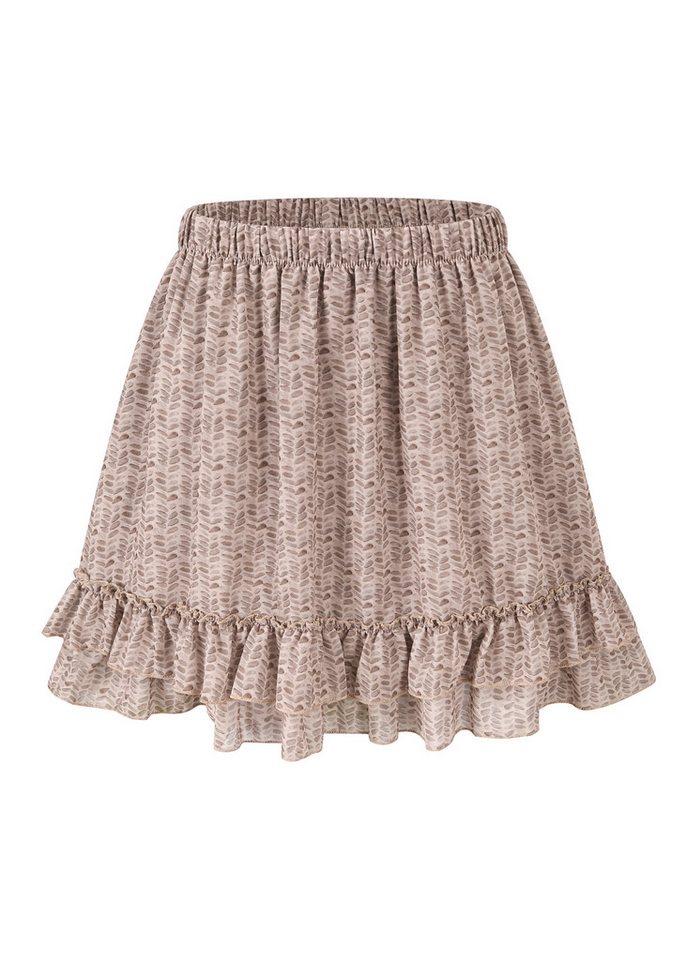 SASSYCLASSY Rüschenrock Rüschenrock Damen kurz in A-Linie mit Volants Minirock Elegant mit Gummibund in Leo Punkte Muster Schwarz Beige von SASSYCLASSY
