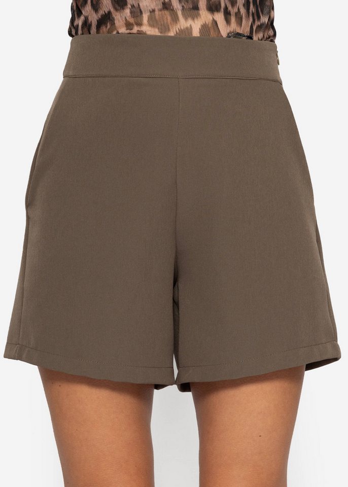 SASSYCLASSY Shorts Figurbetonte Shorts Damen Elegant Sommer Winter High-Waist kurze Hose mit seitlichem Reisßverschluss Taupe Schwarz von SASSYCLASSY