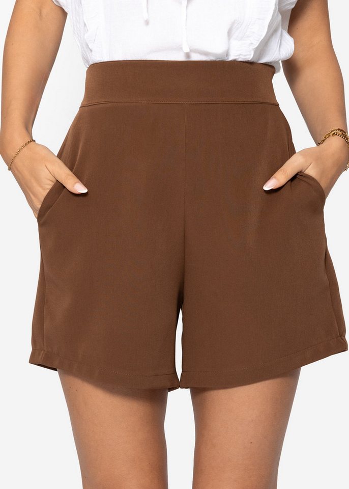 SASSYCLASSY Shorts Figurbetonte Shorts Damen Elegant Sommer Winter High-Waist kurze Hose mit seitlichem Reisßverschluss Taupe Schwarz von SASSYCLASSY