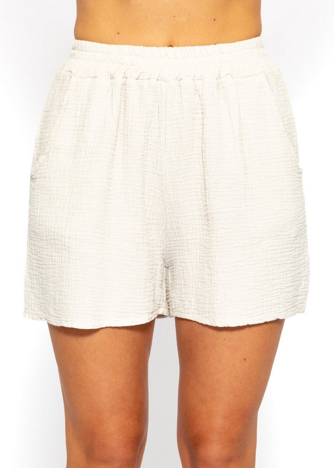 SASSYCLASSY Shorts High-Waist Musselin Shorts Damen aus Baumwolle Musselinhose kurz mit Taschen und Gummibund Sommer von SASSYCLASSY