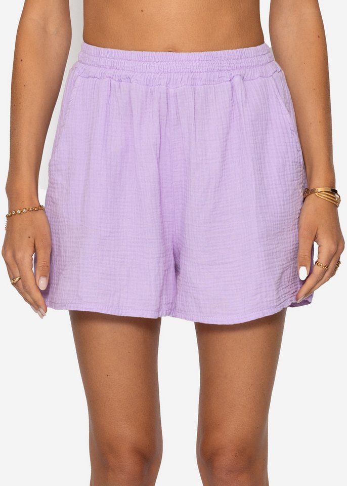 SASSYCLASSY Shorts High-Waist Musselin Shorts Damen aus Baumwolle Musselinhose kurz mit Taschen und Gummibund Sommer von SASSYCLASSY