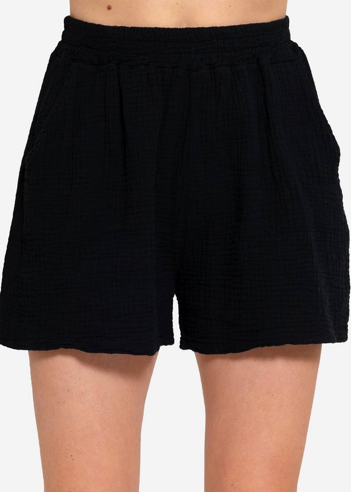SASSYCLASSY Shorts High-Waist Musselin Shorts Damen aus Baumwolle Musselinhose kurz mit Taschen und Gummibund Sommer von SASSYCLASSY