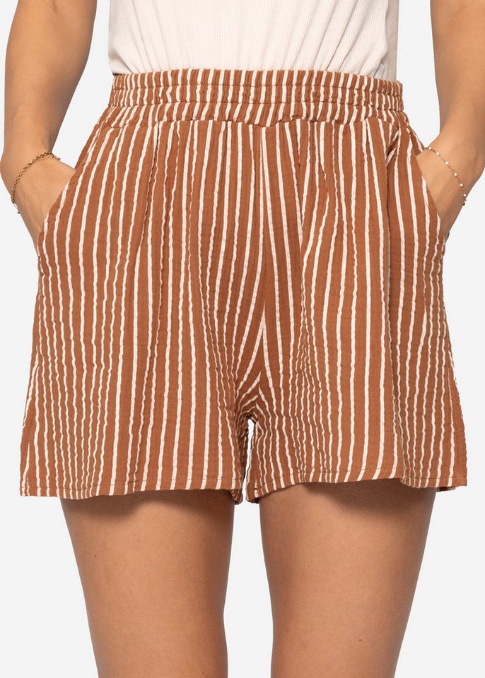 SASSYCLASSY Shorts Musselin Sommer Hose Damen kurz mit Streifenmuster Gestreifte lockere Musselinshorts aus Baumwolle mit elastischem Bund von SASSYCLASSY