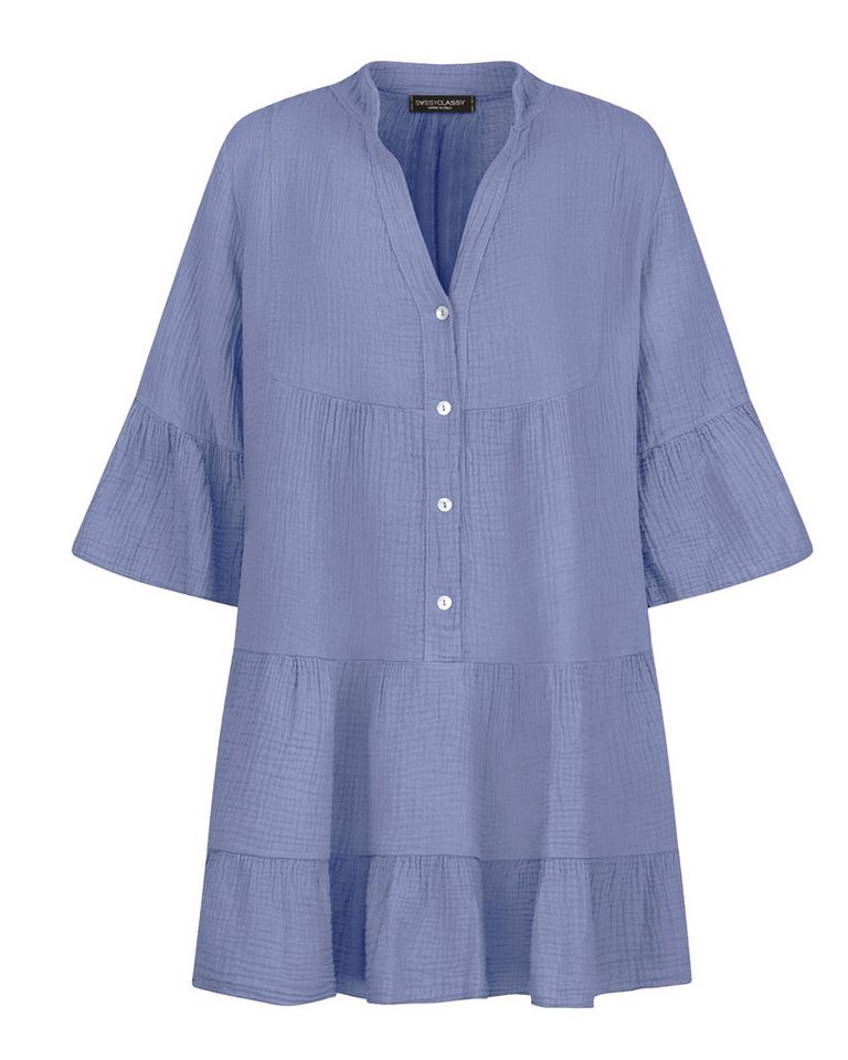 SASSYCLASSY Minikleid Musselin Sommer Kleid 3/4 Ärmel und Volants, 100 % Baumwolle, Made in Italy von SASSYCLASSY