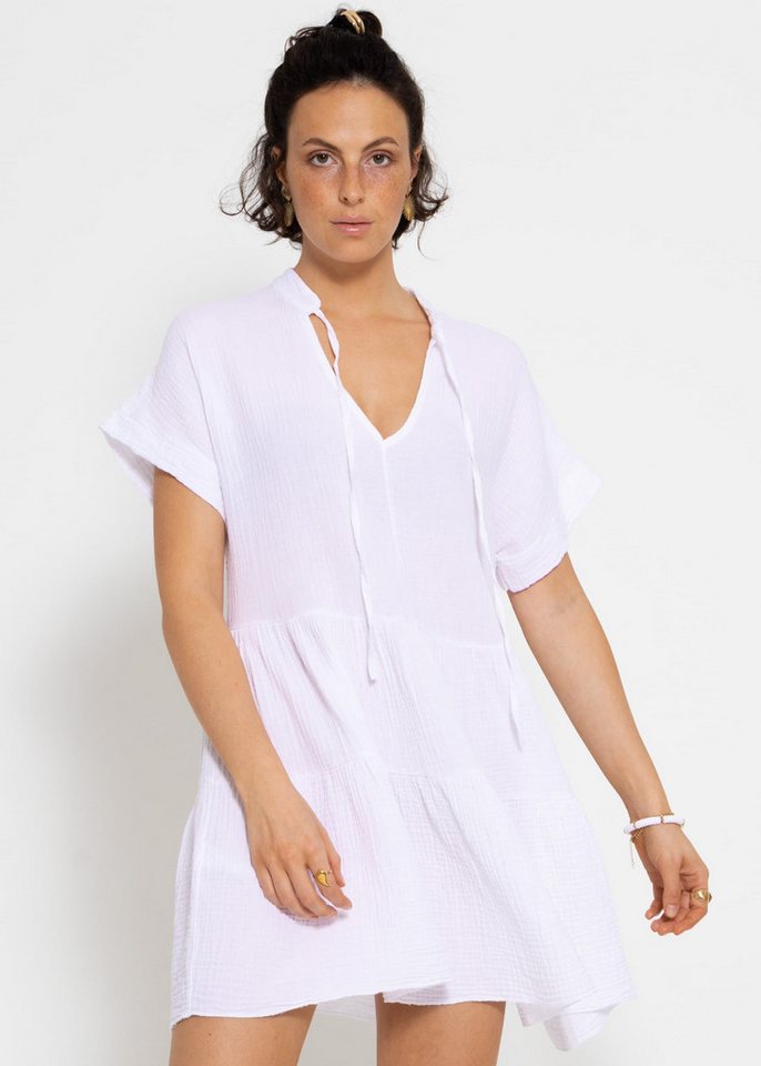 SASSYCLASSY Sommerkleid Musselin Kleid mit Volants 100% Baumwoll Kleid mit Volants, kurzen Ärmeln und Bindedetails von SASSYCLASSY