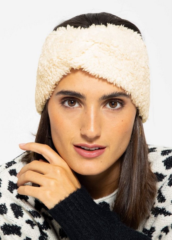 SASSYCLASSY Stirnband Weiches Stirnband Damen in Teddy Textil Winter Warmes Kopfband aus flauschigem Strickmaterial Schwarz Weiß Lilla von SASSYCLASSY