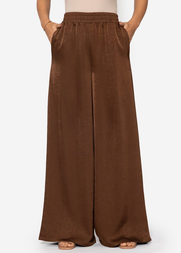 SASSYCLASSY Stoffhose Fließende Satin Stoffhose Damen mit Wide Leg Elegante Palazzohose aus Satinstoff mit Taschen Beige Braun Grau Taupe von SASSYCLASSY