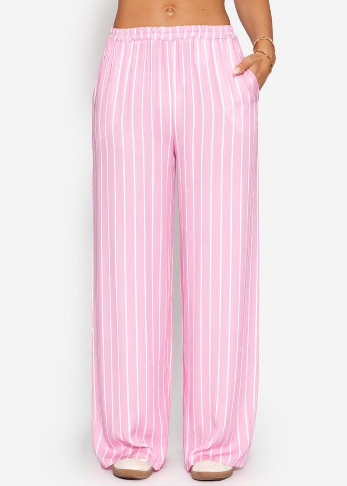 SASSYCLASSY Stoffhose Gestreifte Hose mit weitem Bein Damen Lässige Hose im Streifenlook mit elastischem Bund rosa SASSYCLASSY Stoffhose Gestreifte Hose mit weitem Bein Damen Lässige Hose im Streifenlook mit elastischem Bund rosa von SASSYCLASSY