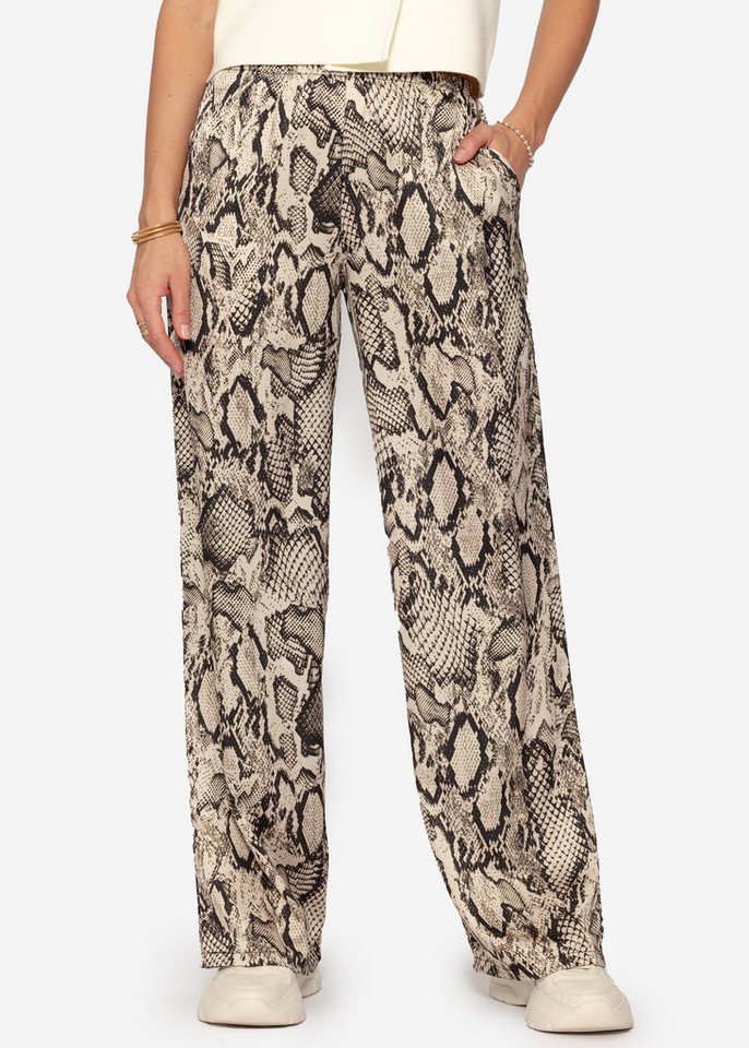 SASSYCLASSY Stoffhose High-Waist Satinhose Damen Lang mit Reptil-Print Lockere Hose aus Satin in Schlangen-Muster mit elastischem Bund Braun SASSYCLASSY Stoffhose High-Waist Satinhose Damen Lang mit Reptil-Print Lockere Hose aus Satin in Schlangen-Muster mit elastischem Bund Braun von SASSYCLASSY