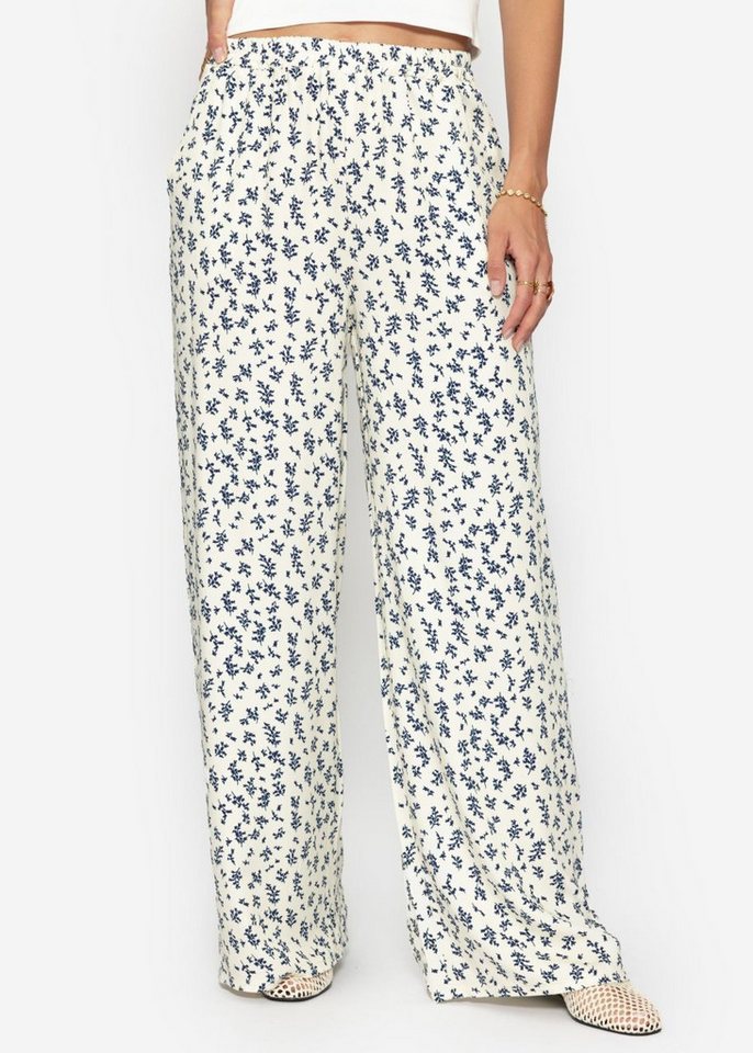 SASSYCLASSY Stoffhose Hose mit weitem Bein und floralem Print Damen Weite Stoffhose mit Blumenprint und elastischem Bund offwhite von SASSYCLASSY