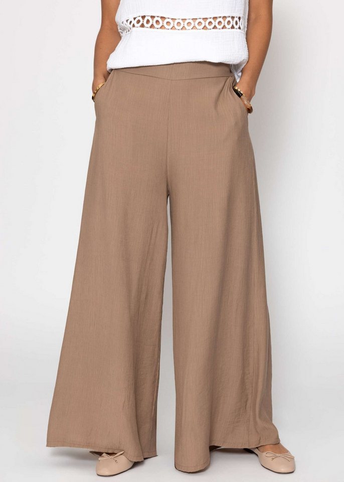 SASSYCLASSY Stoffhose Lässige Hose Damen in Crincle-Optik Stoffhose mit Gummibund und seitlichen Taschen hellbraun von SASSYCLASSY