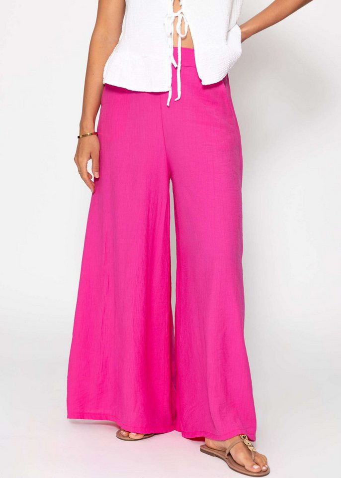 SASSYCLASSY Stoffhose Lässige Hose Damen in Crincle-Optik Stoffhose mit Gummibund und seitlichen Taschen hellbraun von SASSYCLASSY