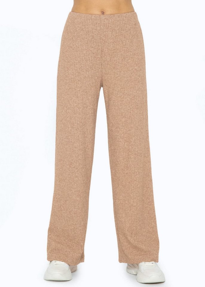 SASSYCLASSY Stoffhose Lässige Schlupfhose mit Wide-Leg Gerippte Stoffhose mit weitem Bein, Bequeme Schlaghose mit Gummibund von SASSYCLASSY