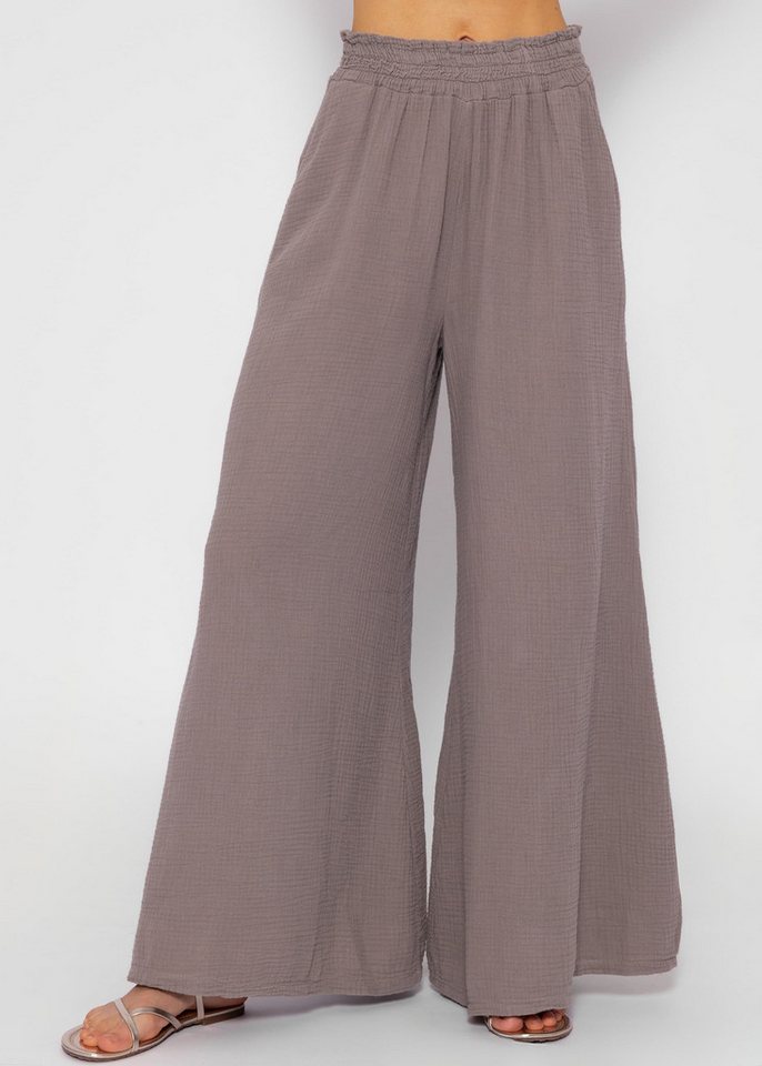 SASSYCLASSY Stoffhose Leichte Musselin Sommer Hose Damen Lang Elegant Lockere Musselinhose aus Baumwolle mit weitem Bein Schwarz Weiß Beige von SASSYCLASSY