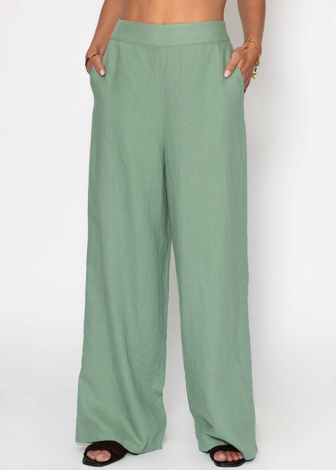 SASSYCLASSY Stoffhose Leinenhose Damen mit geradem Bein Highwaist Hose aus Leinen mit Eingriffstaschen salbeigrün von SASSYCLASSY