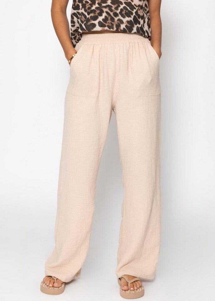 SASSYCLASSY Stoffhose Musselin Hose Damen aus Baumwolle Musselinhose lang mit Eingriffstaschen schwarz von SASSYCLASSY
