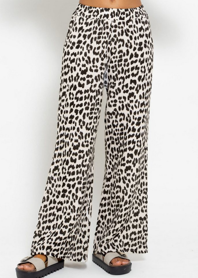 SASSYCLASSY Stoffhose Musselin Sommer Hose Damen Lang in Leoparden-Print Lockere Musselinhose aus Baumwolle in Leomuster mit elastischem Bund von SASSYCLASSY