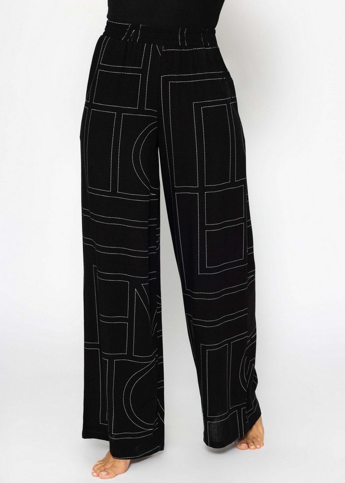SASSYCLASSY Stoffhose Schlupfhose mit Print für Damen Gemütliche Hose mit geometrischem Muster und elastischem Bund Schwarz von SASSYCLASSY