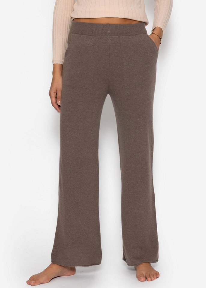 SASSYCLASSY Stoffhose Strickhose mit Kaschmiranteil für Damen Weiche Hose mit elastischem Bund und seitlichen Taschen Grau Taupe von SASSYCLASSY