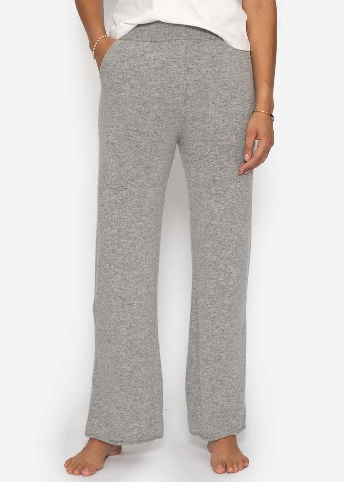 SASSYCLASSY Stoffhose Strickhose mit Kaschmiranteil für Damen Weiche Hose mit elastischem Bund und seitlichen Taschen Grau Taupe von SASSYCLASSY
