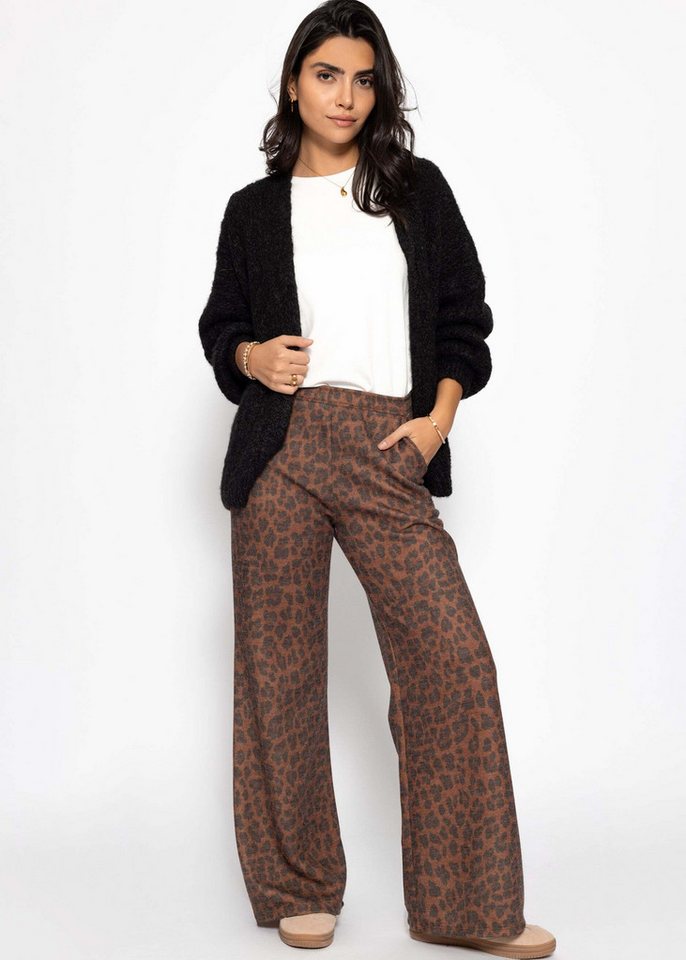SASSYCLASSY Stoffhose Weite Hose mit Leo-Print für Damen Moderne Jerseyhose mit elastischem Bund und High Waist Sitz Braun von SASSYCLASSY