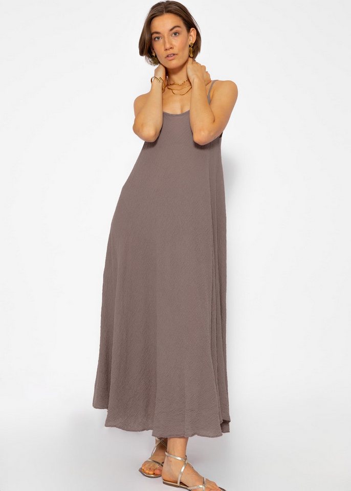 SASSYCLASSY Strandkleid Sommerkleid Damen lang aus transparentem Musselin Maxi Musselinkleid aus Baumwolle in Leo Print Schwarz Beige Braun Rosa von SASSYCLASSY